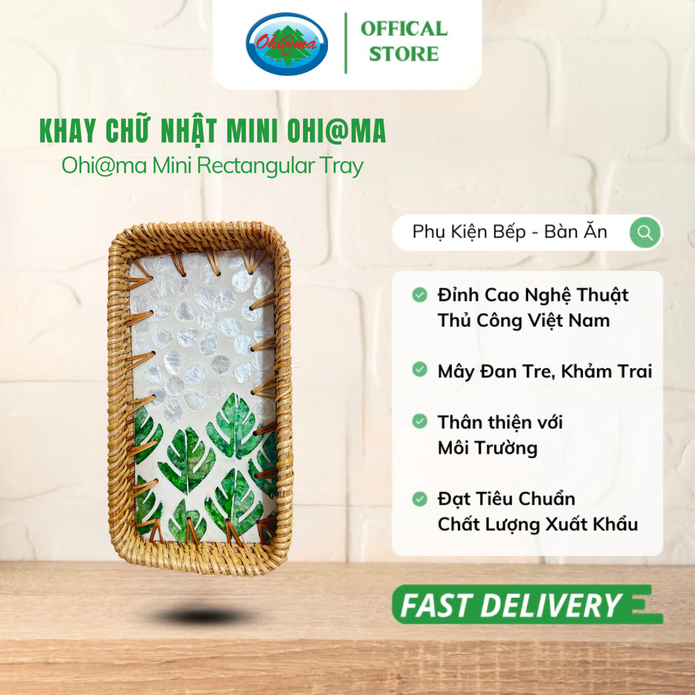  Khay Mây Khảm Trai Chữ Nhật Mini - Ohi@ma Mini Rectangular Tray | Đồ Dùng Nhà Bếp Trang Trí VNXK 