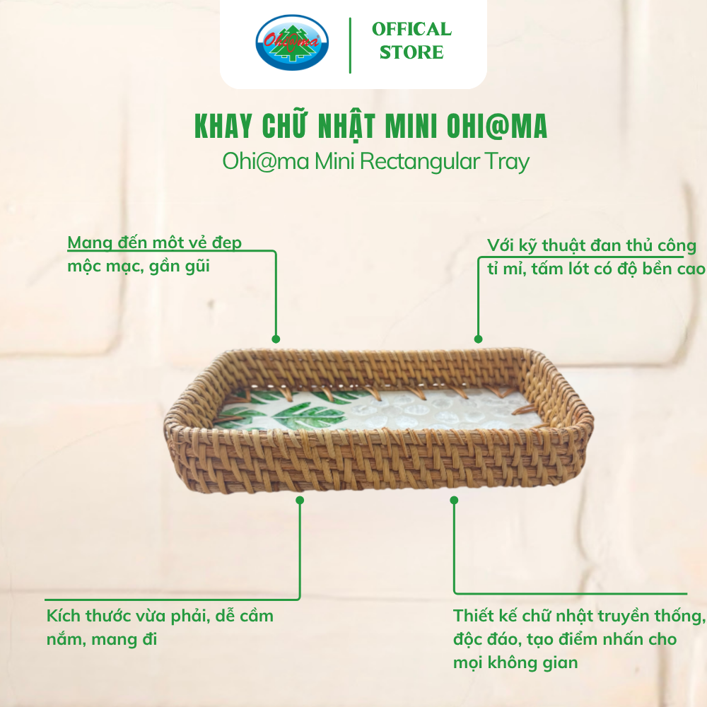  Khay Mây Khảm Trai Chữ Nhật Mini - Ohi@ma Mini Rectangular Tray | Đồ Dùng Nhà Bếp Trang Trí VNXK 