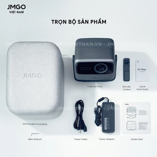 JMGO N1 Ultra Quốc Tế - Máy chiếu Triple-Laser DLP thông minh tích hợp Android TV 11 chính chủ, độ sáng 1900 ISO lumens, phân giải chuẩn 4K UHD và hỗ trợ đa tính năng thông minh