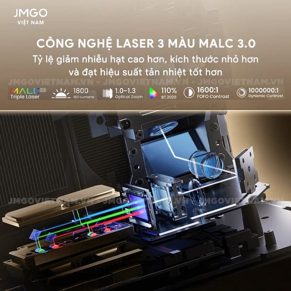 JMGO N3 4K Quốc tế - Máy chiếu Triple-Laser DLP thông minh tích hợp Google TV và Netflix chính chủ, độ sáng 1800 ISO lumens, phân giải chuẩn 4K UHD và hỗ trợ đa tính năng thông minh
