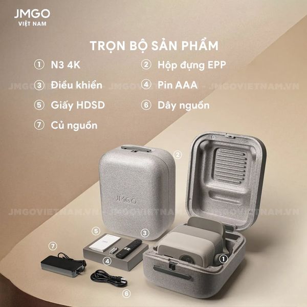 JMGO N3 4K Quốc tế - Máy chiếu Triple-Laser DLP thông minh tích hợp Google TV và Netflix chính chủ, độ sáng 1800 ISO lumens, phân giải chuẩn 4K UHD và hỗ trợ đa tính năng thông minh