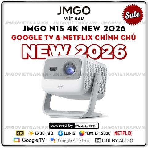 JMGO N1s 4K New 2026 - Máy chiếu Triple-Laser DLP thông minh tích hợp Google TV và Netflix chính chủ, độ sáng 1.700 ISO lumens, phân giải chuẩn 4K UHD và hỗ trợ đa tính năng thông minh