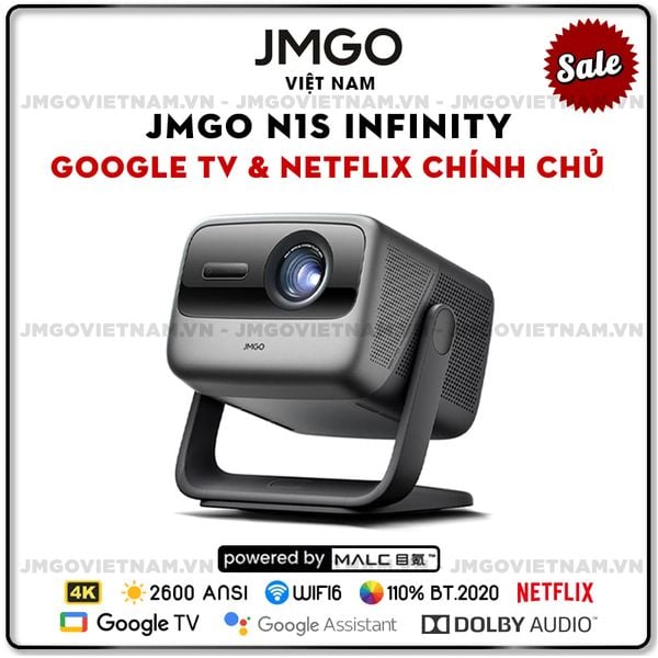 JMGO N1s Infinity- Máy chiếu Triple-Laser DLP thông minh tích hợp Google TV và Netflix chính chủ, độ sáng 2600 ansi lumens, phân giải chuẩn 4K UHD và hỗ trợ đa tính năng thông minh