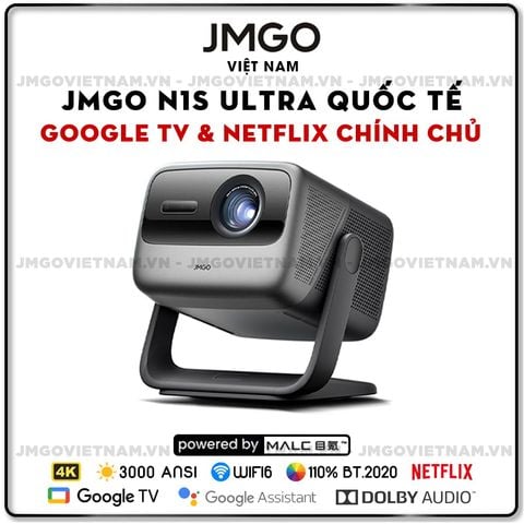JMGO N1s Ultra - Máy chiếu Triple-Laser DLP thông minh tích hợp Google TV và Netflix chính chủ, độ sáng 3000 ansi lumens, phân giải chuẩn 4K UHD và hỗ trợ đa tính năng thông minh