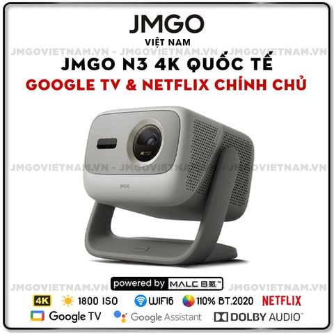 JMGO N3 4K Quốc tế - Máy chiếu Triple-Laser DLP thông minh tích hợp Google TV và Netflix chính chủ, độ sáng 1800 ISO lumens, phân giải chuẩn 4K UHD và hỗ trợ đa tính năng thông minh
