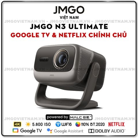 JMGO N3 Ultimate - Máy chiếu Triple-Laser DLP thông minh tích hợp Google TV và Netflix chính chủ, độ sáng 5.800 ISO lumens, phân giải chuẩn 4K UHD và hỗ trợ đa tính năng thông minh