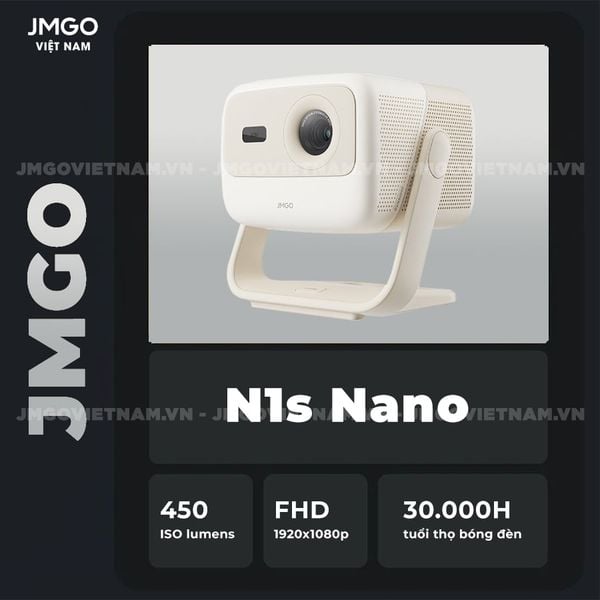 JMGO N1s Nano - Máy chiếu Triple-Laser DLP thông minh tích hợp Google TV và Netflix chính chủ, độ sáng 460 ISO lumens, phân giải chuẩn Full HD và hỗ trợ đa tính năng thông minh