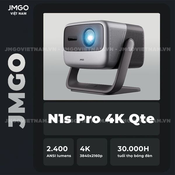 JMGO N1s Pro 4K Quốc tế- Máy chiếu Triple-Laser DLP thông minh tích hợp Google TV và Netflix chính chủ, độ sáng 2400 ansi lumens, phân giải chuẩn 4K UHD và hỗ trợ đa tính năng thông minh