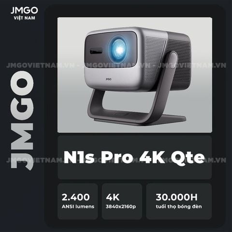 JMGO N1s Pro 4K Quốc tế- Máy chiếu Triple-Laser DLP thông minh tích hợp Google TV và Netflix chính chủ, độ sáng 2400 ansi lumens, phân giải chuẩn 4K UHD và hỗ trợ đa tính năng thông minh