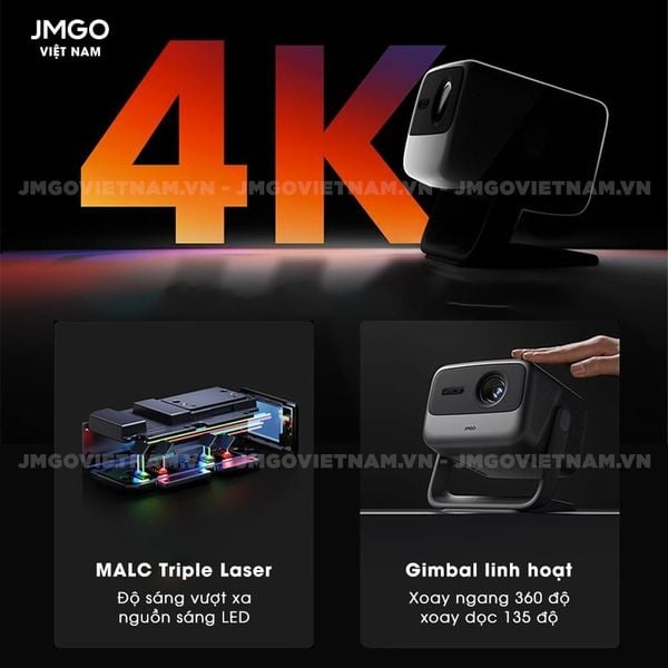 JMGO N1s Pro 4K Quốc tế- Máy chiếu Triple-Laser DLP thông minh tích hợp Google TV và Netflix chính chủ, độ sáng 2400 ansi lumens, phân giải chuẩn 4K UHD và hỗ trợ đa tính năng thông minh
