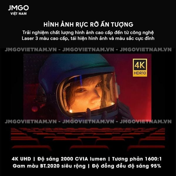 JMGO N1s Pro 4K Quốc tế- Máy chiếu Triple-Laser DLP thông minh tích hợp Google TV và Netflix chính chủ, độ sáng 2400 ansi lumens, phân giải chuẩn 4K UHD và hỗ trợ đa tính năng thông minh