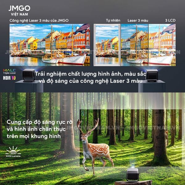 JMGO N1s Ultimate - Máy chiếu Triple-Laser DLP thông minh tích hợp Google TV và Netflix chính chủ, độ sáng 3500 ansi lumens, phân giải chuẩn 4K UHD và hỗ trợ đa tính năng thông minh