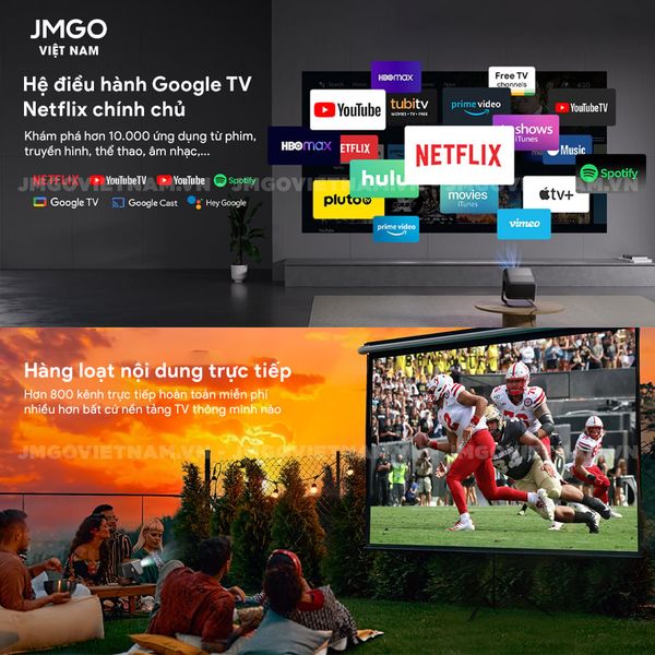 JMGO N1s Ultimate - Máy chiếu Triple-Laser DLP thông minh tích hợp Google TV và Netflix chính chủ, độ sáng 3500 ansi lumens, phân giải chuẩn 4K UHD và hỗ trợ đa tính năng thông minh