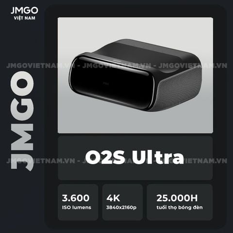 JMGO O2S Ultra - Máy chiếu siêu gần thông minh tích hợp Hệ điều hành Google TV và Netflix chính chủ, độ sáng 3.600 ISO lumens, phân giải chuẩn 4K UHD, tương phản động lên tới 3.000.000:1 và hỗ trợ đa tính năng thông minh