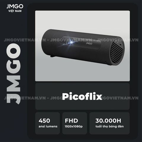 JMGO Picoflix - Máy chiếu LED DLP thông minh tích hợp Google TV và Netflix chính chủ, độ sáng 450 ansi lumens, phân giải chuẩn Full HD và tích hợp pin 10.000 mAh