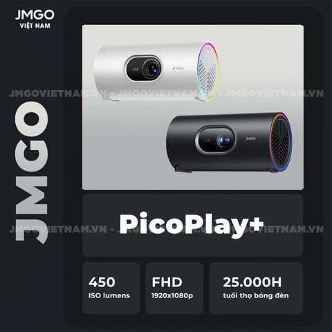 JMGO PicoPlay+ - Máy chiếu LED DLP thông minh tích hợp Google TV và hỗ trợ Netflix chính chủ, độ phân giải Full HD 1920x1080p, độ sáng 450 ISO lumens và tích hợp chân gimbal xoay 88 độ