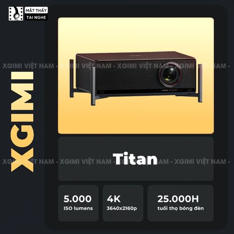 XGIMI Titan - Máy chiếu 4K chuyên nghiệp đầu tiên của Xgimi, sử dụng công nghệ Laser kép cao cấp, độ phân giải chuẩn 4K UHD, độ sáng 5000 ISO Lumens, tương phản 5.000.000:1, đạt chứng nhận IMAX Enhanced & Dolby Vision và tích hợp loa Harman Kardon