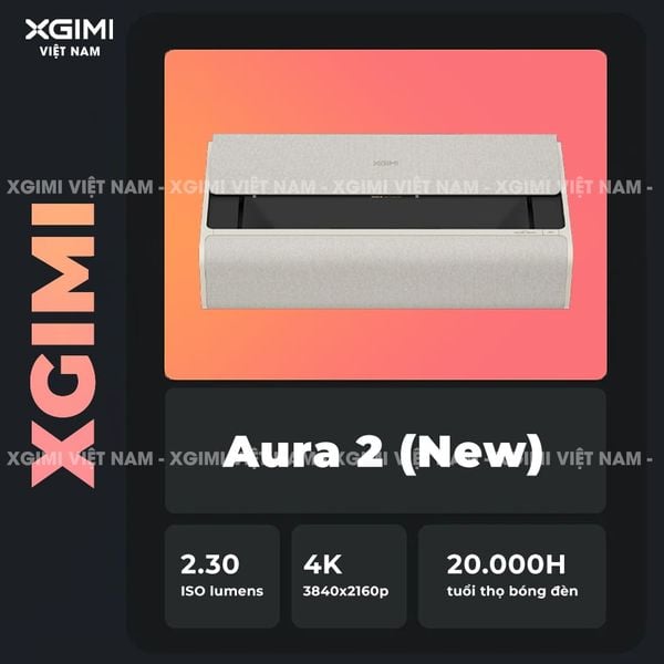 Xgimi Aura 2 New - Máy chiếu siêu gần thông minh tích hợp Google TV, nguồn sáng kép Dual Light 2.0, độ sáng 2300 ISO lumens, phân giải chuẩn 4K UHD, hỗ trợ các tính năng căn chỉnh thông minh, loa Harman Kardon, chuẩn Dolby Vision và IMAX Enhanced