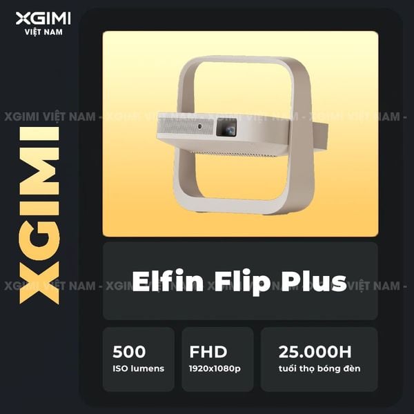 XGIMI Elfin Flip Plus - Máy chiếu thông minh tích hợp Google TV và Netflix chính chủ, sử dụng công nghệ DLP, độ sáng 500 ISO lumens, độ phân giải chuẩn Full HD cho hình ảnh và màu sắc cực đẹp