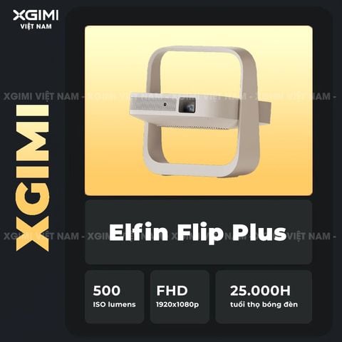 XGIMI Elfin Flip Plus - Máy chiếu thông minh tích hợp Google TV và Netflix chính chủ, sử dụng công nghệ DLP, độ sáng 500 ISO lumens, độ phân giải chuẩn Full HD cho hình ảnh và màu sắc cực đẹp