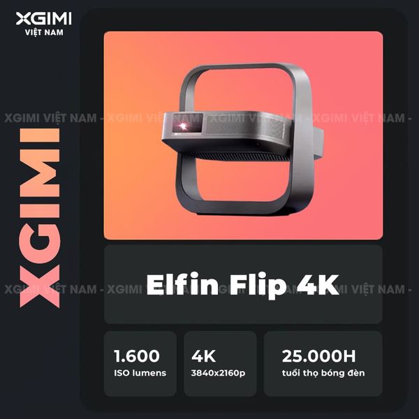Xgimi Elifn Flip 4K - Máy chiếu thông minh tích hợp Google TV và Netflix chính chủ, sử dụng nguồn sáng RGB Laser, độ sáng 1.600 ISO lumens, độ phân giải chuẩn 4K UHD cho hình ảnh và màu sắc cực đẹp