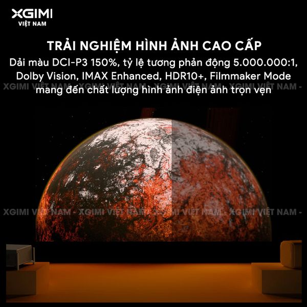 Xgimi Titan - Máy chiếu 4K chuyên nghiệp đầu tiên của Xgimi, sử dụng công nghệ Laser kép cao cấp, độ phân giải chuẩn 4K UHD, độ sáng 5000 ISO Lumens, tương phản 5.000.000:1, đạt chứng nhận IMAX Enhanced & Dolby Vision và tích hợp loa Harman Kardon