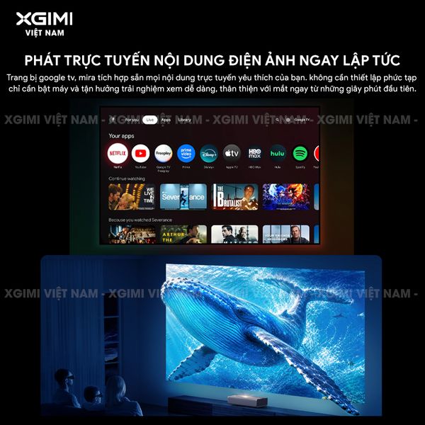 XGIMI MIRA - Máy chiếu siêu gần thông minh tích hợp Google TV, nguồn sáng RGB Triple-Laser, độ sáng 2.000 ISO lumens, phân giải chuẩn 4K UHD, hỗ trợ các tính năng căn chỉnh thông minh, loa Harman Kardon và chuẩn Dolby Vision