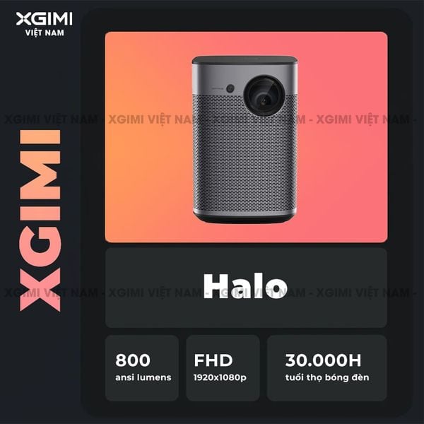 Xgimi Halo - Máy chiếu thông minh tích hợp hệ điều hành Android, độ sáng 800 ansi lumens, phân giải Full HD, hỗ trợ các tính năng căn chỉnh thông minh và loa Harman Kardon