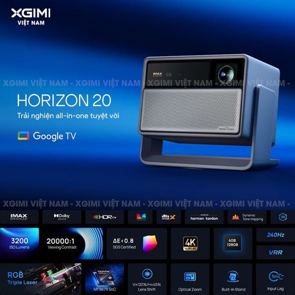 Xgimi Horizon 20 - Máy chiếu 4K thông minh tích hợp Google TV, sử dụng công nghệ RGB Triple Laser, độ phân giải chuẩn 4K UHD, độ sáng 3200 ISO Lumens, đạt chứng nhận IMAX Enhanced & Dolby Vision và tích hợp loa Harman Kardon