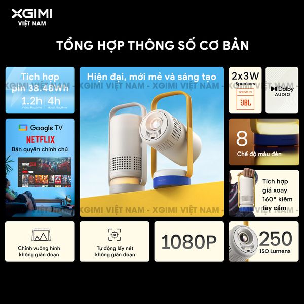 Xgimi Vibe One - Máy chiếu di động thông minh tích hợp Google TV và Netflix chính chủ, sử dụng công nghệ LED LCD, độ sáng 250 ISO lumens, độ phân giải chuẩn Full HD cho hình ảnh và màu sắc cực đẹp