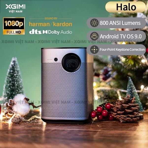 Xgimi Halo - Máy chiếu thông minh tích hợp hệ điều hành Android, độ sáng 800 ansi lumens, phân giải Full HD, hỗ trợ các tính năng căn chỉnh thông minh và loa Harman Kardon