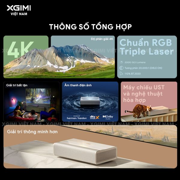 XGIMI MIRA - Máy chiếu siêu gần thông minh tích hợp Google TV, nguồn sáng RGB Triple-Laser, độ sáng 2.000 ISO lumens, phân giải chuẩn 4K UHD, hỗ trợ các tính năng căn chỉnh thông minh, loa Harman Kardon và chuẩn Dolby Vision