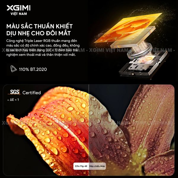 Xgimi Elifn Flip 4K - Máy chiếu thông minh tích hợp Google TV và Netflix chính chủ, sử dụng nguồn sáng RGB Laser, độ sáng 1.600 ISO lumens, độ phân giải chuẩn 4K UHD cho hình ảnh và màu sắc cực đẹp