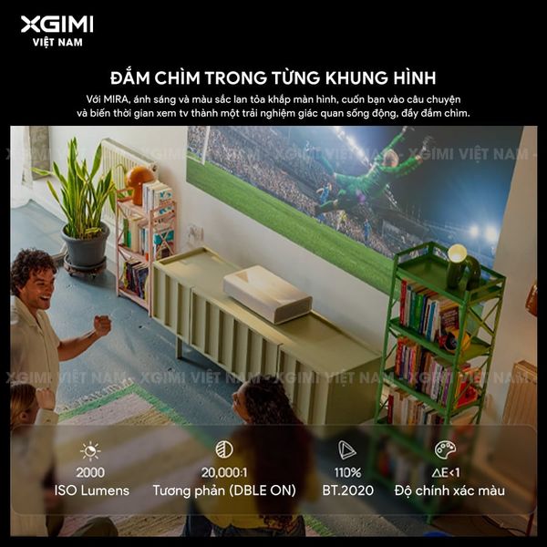 XGIMI MIRA - Máy chiếu siêu gần thông minh tích hợp Google TV, nguồn sáng RGB Triple-Laser, độ sáng 2.000 ISO lumens, phân giải chuẩn 4K UHD, hỗ trợ các tính năng căn chỉnh thông minh, loa Harman Kardon và chuẩn Dolby Vision