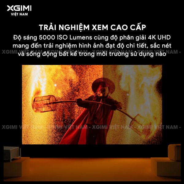 Xgimi Titan - Máy chiếu 4K chuyên nghiệp đầu tiên của Xgimi, sử dụng công nghệ Laser kép cao cấp, độ phân giải chuẩn 4K UHD, độ sáng 5000 ISO Lumens, tương phản 5.000.000:1, đạt chứng nhận IMAX Enhanced & Dolby Vision và tích hợp loa Harman Kardon