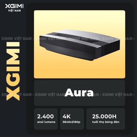 XGIMI Aura- Máy chiếu siêu gần thông minh tích hợp hệ điều hành Android, độ sáng 2400 ansi lumens, phân giải chuẩn 4K UHD, hỗ trợ lấy nét tự động Auto Focus và loa Harman Kardon