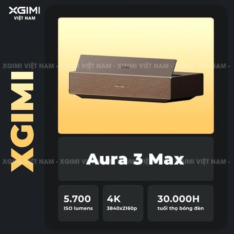 XGIMI AURA 3 Max - Máy chiếu siêu gần thông minh tích hợp Google TV, nguồn sáng RGB Triple-Laser, độ sáng 5700 ISO lumens, phân giải chuẩn 4K UHD, hỗ trợ các tính năng căn chỉnh thông minh, loa Harman Kardon và chuẩn Dolby Vision
