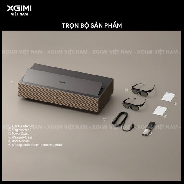 XGIMI AURA 3 Max - Máy chiếu siêu gần thông minh tích hợp Google TV, nguồn sáng RGB Triple-Laser, độ sáng 5700 ISO lumens, phân giải chuẩn 4K UHD, hỗ trợ các tính năng căn chỉnh thông minh, loa Harman Kardon và chuẩn Dolby Vision