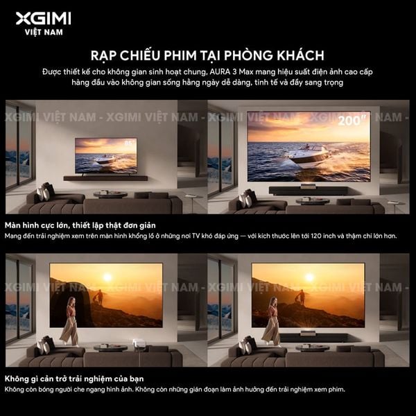 XGIMI AURA 3 Max - Máy chiếu siêu gần thông minh tích hợp Google TV, nguồn sáng RGB Triple-Laser, độ sáng 5700 ISO lumens, phân giải chuẩn 4K UHD, hỗ trợ các tính năng căn chỉnh thông minh, loa Harman Kardon và chuẩn Dolby Vision