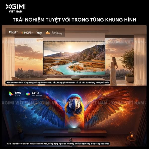XGIMI AURA 3 Max - Máy chiếu siêu gần thông minh tích hợp Google TV, nguồn sáng RGB Triple-Laser, độ sáng 5700 ISO lumens, phân giải chuẩn 4K UHD, hỗ trợ các tính năng căn chỉnh thông minh, loa Harman Kardon và chuẩn Dolby Vision