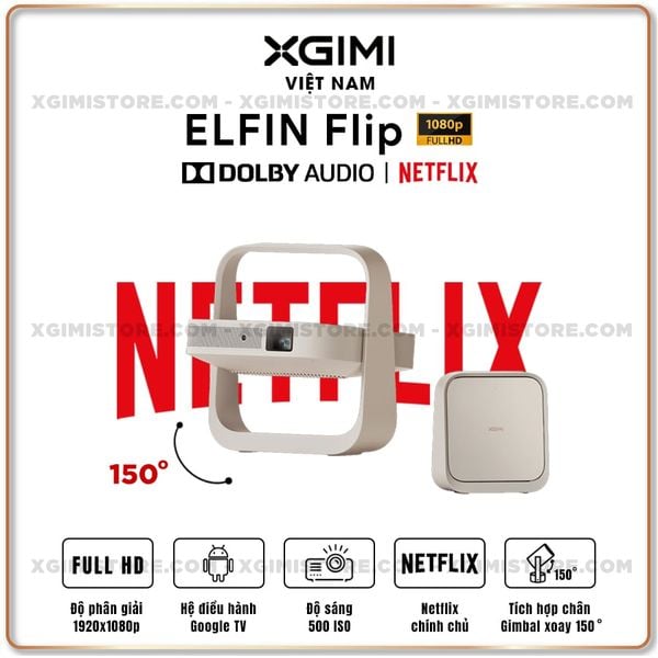 Xgimi Elifn Flip Plus - Máy chiếu thông minh tích hợp Google TV và Netflix chính chủ, sử dụng công nghệ DLP, độ sáng 500 ISO lumens, độ phân giải chuẩn Full HD cho hình ảnh và màu sắc cực đẹp