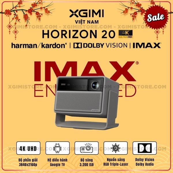 Xgimi Horizon 20 - Máy chiếu 4K thông minh tích hợp Google TV, sử dụng công nghệ RGB Triple Laser, độ phân giải chuẩn 4K UHD, độ sáng 3200 ISO Lumens, đạt chứng nhận IMAX Enhanced & Dolby Vision và tích hợp loa Harman Kardon