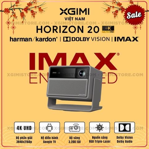Xgimi Horizon 20 - Máy chiếu 4K thông minh tích hợp Google TV, sử dụng công nghệ RGB Triple Laser, độ phân giải chuẩn 4K UHD, độ sáng 3200 ISO Lumens, đạt chứng nhận IMAX Enhanced & Dolby Vision và tích hợp loa Harman Kardon