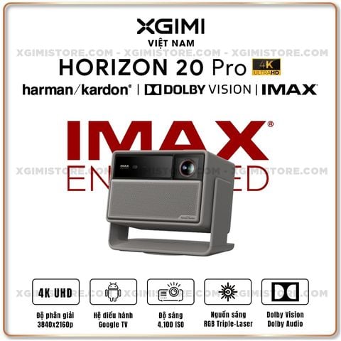 Xgimi Horizon 20 Pro - Máy chiếu 4K thông minh tích hợp Google TV, sử dụng công nghệ RGB Triple Laser, độ phân giải chuẩn 4K UHD, độ sáng 4100 ISO Lumens, đạt chứng nhận IMAX Enhanced & Dolby Vision và tích hợp loa Harman Kardon
