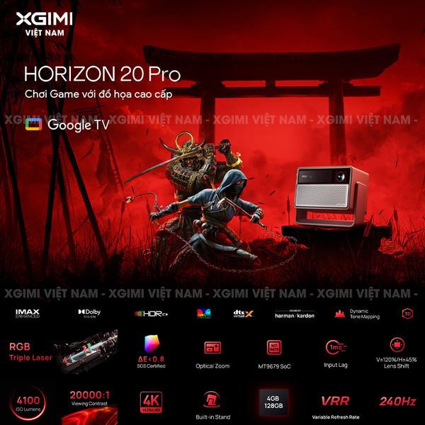 XGIMI Horizon 20 Pro - Máy chiếu 4K thông minh tích hợp Google TV, sử dụng công nghệ RGB Triple Laser, độ phân giải chuẩn 4K UHD, độ sáng 4100 ISO Lumens, đạt chứng nhận IMAX Enhanced & Dolby Vision và tích hợp loa Harman Kardon