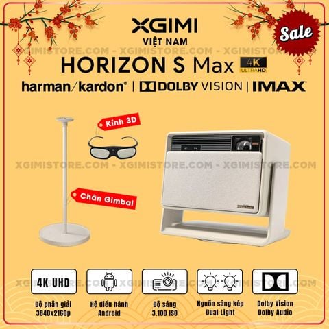 Xgimi Horizon S Max - Máy chiếu thông minh tích hợp hệ điều hành Android, nguồn sáng kép Dual Light 2.0, độ sáng 3100 ISO lumens, phân giải chuẩn 4K UHD, hỗ trợ các tính năng căn chỉnh thông minh, loa Harman Kardon, chuẩn Dolby Vision và IMAX Enhanced