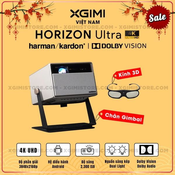 Xgimi Horizon Ultra - Máy chiếu thông minh tích hợp hệ điều hành Android, nguồn sáng kép Dual Light, độ sáng 2300 ISO lumens, phân giải chuẩn 4K UHD, hỗ trợ các tính năng căn chỉnh thông minh, loa Harman Kardon và chuẩn Dolby Vision