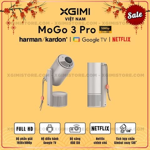 Xgimi MoGo 3 Pro - Máy chiếu thông minh tích hợp hệ điều hành Google TV, độ sáng 450 ISO lumens, phân giải Full HD, hỗ trợ các tính năng căn chỉnh thông minh, loa Harman Kardon và Netflix chính chủ