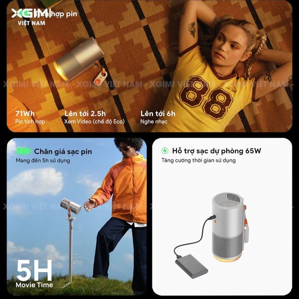 XGIMI MoGo 4 - Máy chiếu di động thông minh tích hợp Google TV & Netflix bản quyền, độ sáng 450 ISO lumens, độ phân giải chuẩn Full HD, thiết kế chân Gimbal xoay 360 độ linh hoạt và Pin tích hợp 71.28Wh