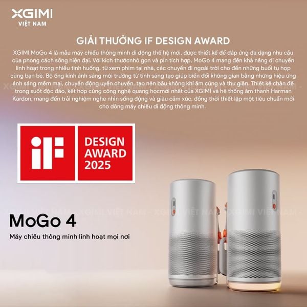 XGIMI MoGo 4 - Máy chiếu di động thông minh tích hợp Google TV & Netflix bản quyền, độ sáng 450 ISO lumens, độ phân giải chuẩn Full HD, thiết kế chân Gimbal xoay 360 độ linh hoạt và Pin tích hợp 71.28Wh
